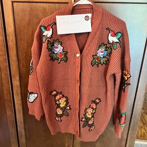 Dressed in LaLa Skynyrd patch cardigan in brown - Large